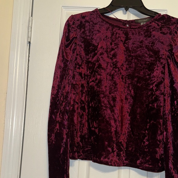 Primark Velvet Long Sleeve Top - Deep Red - Picture 3 of 10